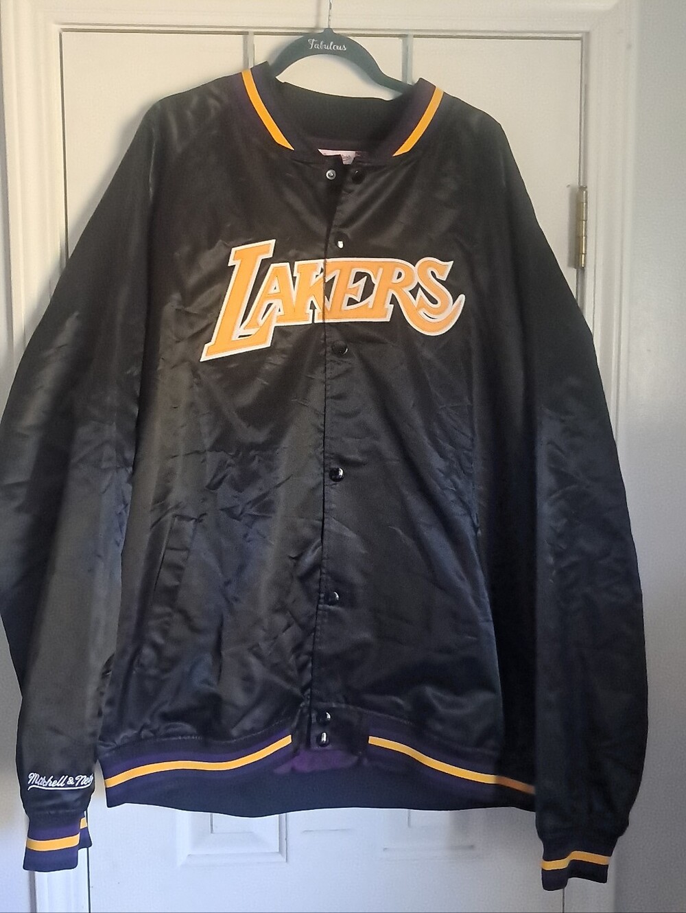 Mitchell & Ness Los Angeles Lakers Black and Gold Satin Bomber Jacket